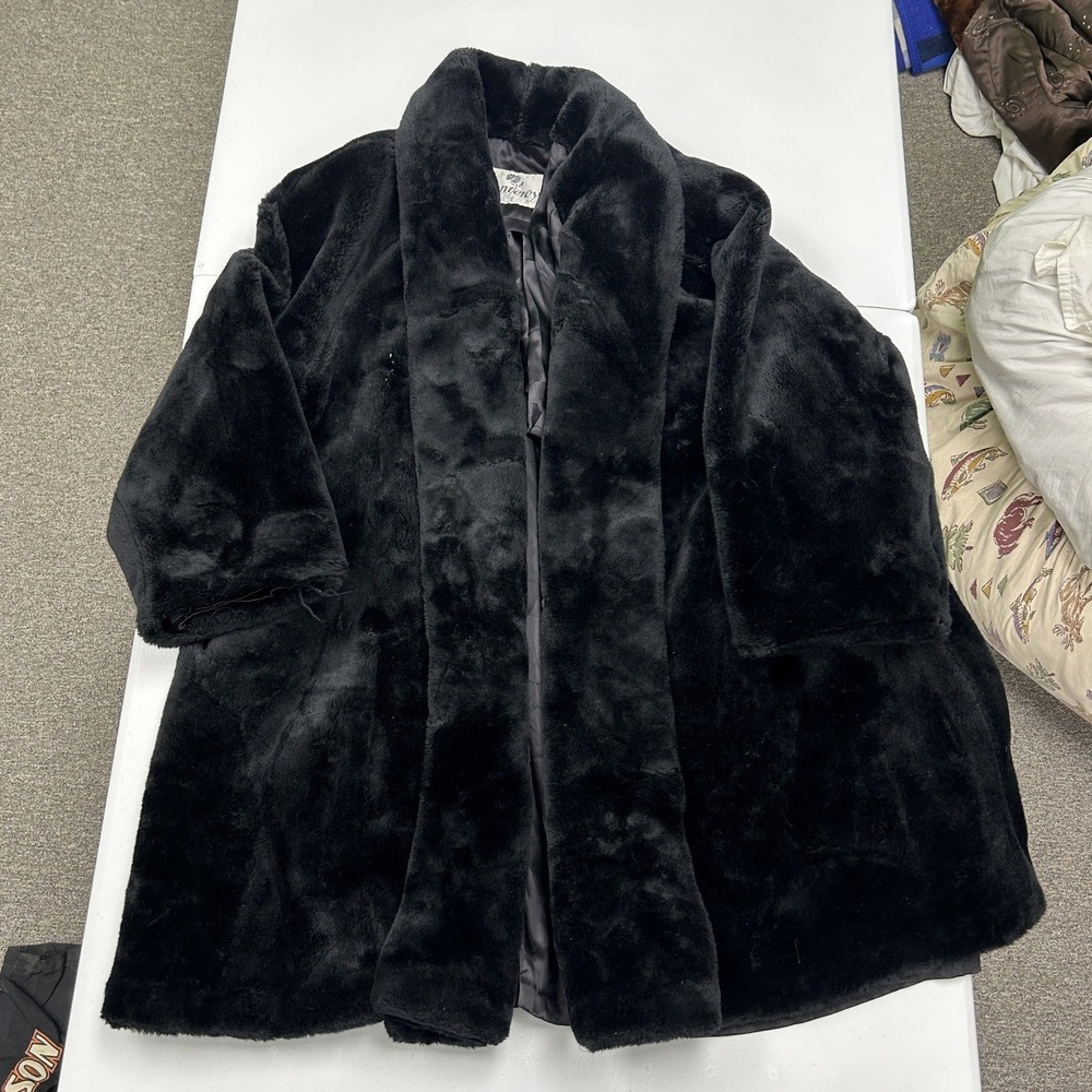 Monterey Faux Fur Coat Women OS Black Good Vintage Glam Mid-Length